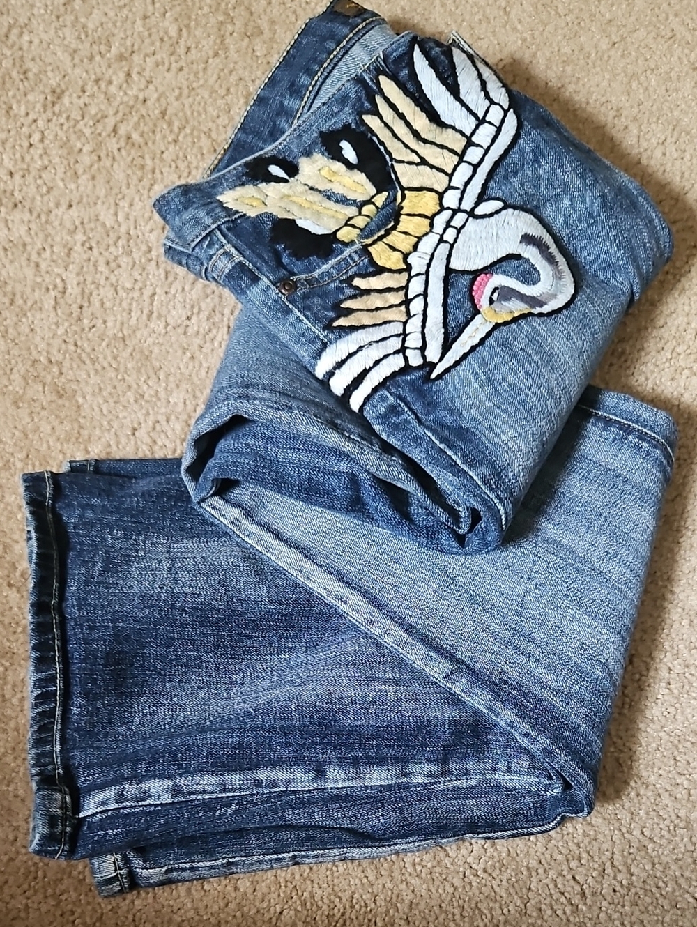 Switch USA Embroidered Wearable Art Low-rise Jeans, Sz 30 Y2K Bootcut
